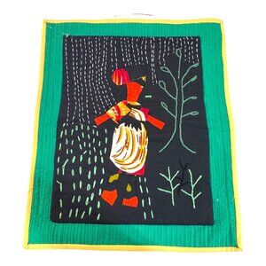Handmade Fiber Art Quilt The Woman Is Walking And It Is Raining Marion Schmoda